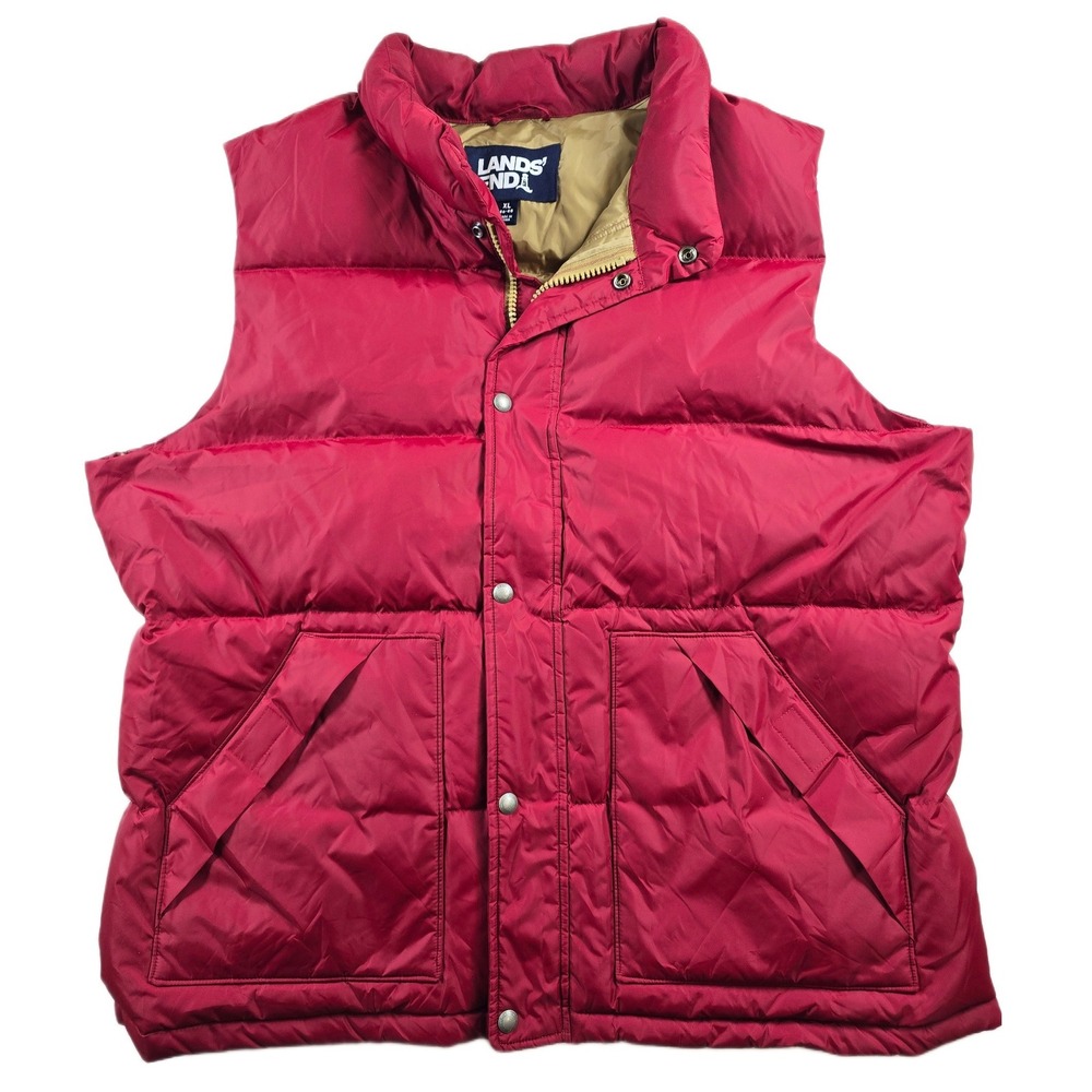 Lands' End Down Puffer Vest Mens XL 46-48 Red Nylon Insulated Quilted
